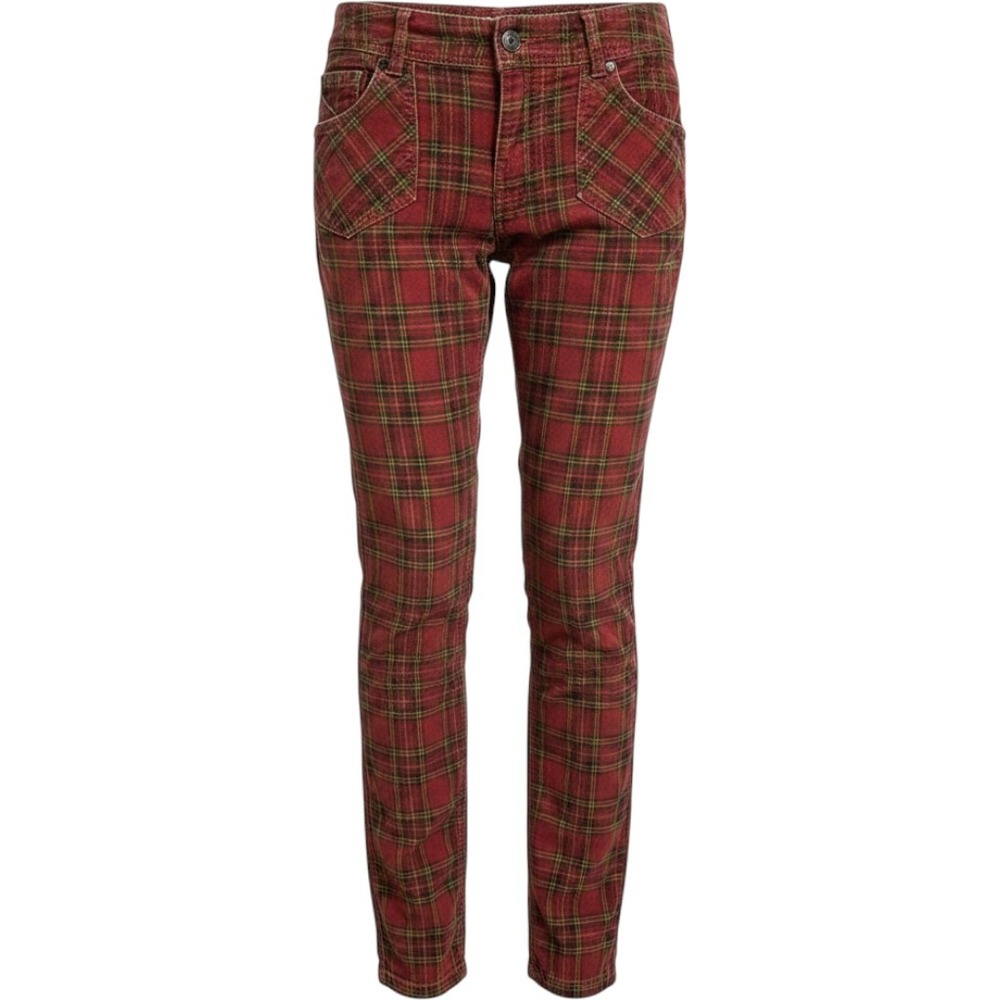 Free People Rare Y2K Red Plaid Low Rise Skinny Leg Corduroy Pants Size 0 Grunge